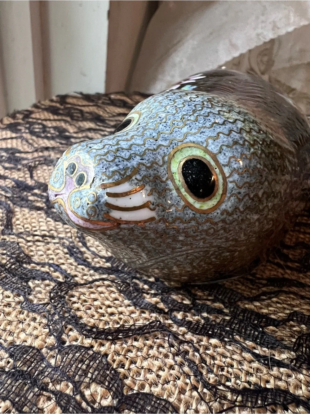 Gorgeous Vintage Cloisonne Seal Fish Figurine Hard to Find